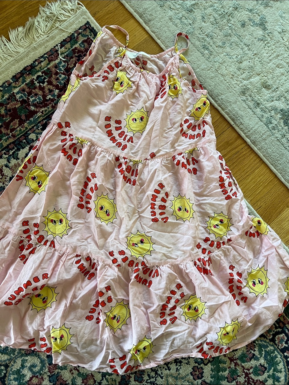 H&M Pink Tiered Dress with Yellow Sun Print